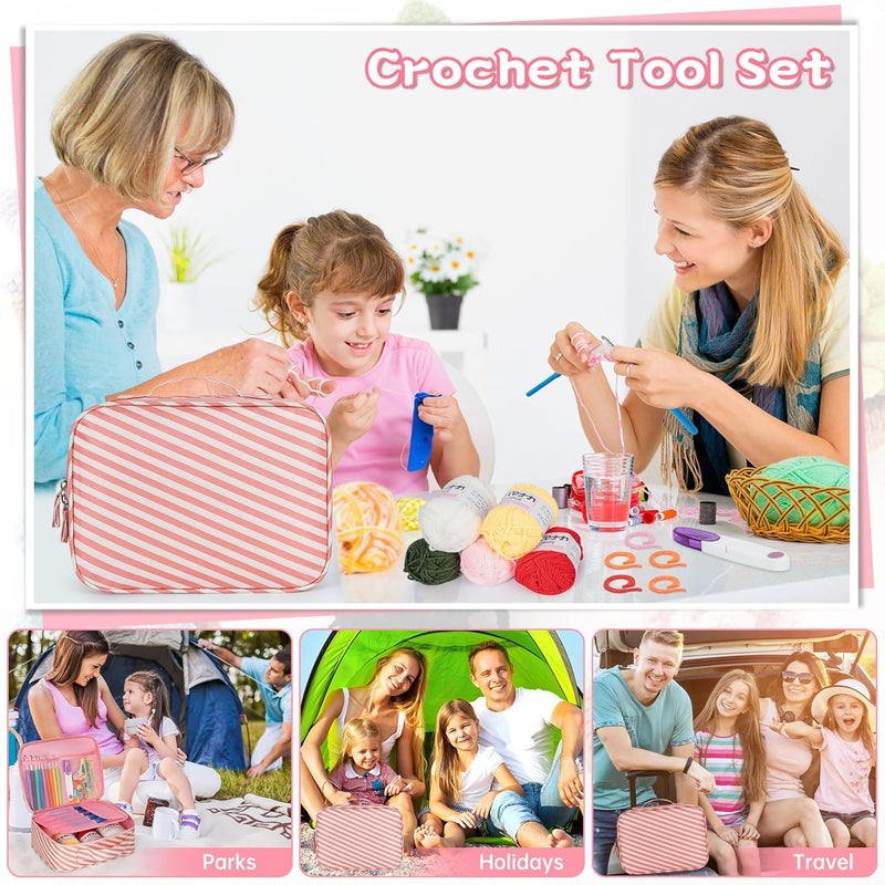 GMAK Crochet Kit for Beginners Adults, 59 PCS Crocheting Sets Include Yarn, Hooks and Tools, Portable Crochet Starter Kit for Making Variety Projects Crocheting Supplies, Pink Stripe - Image 3